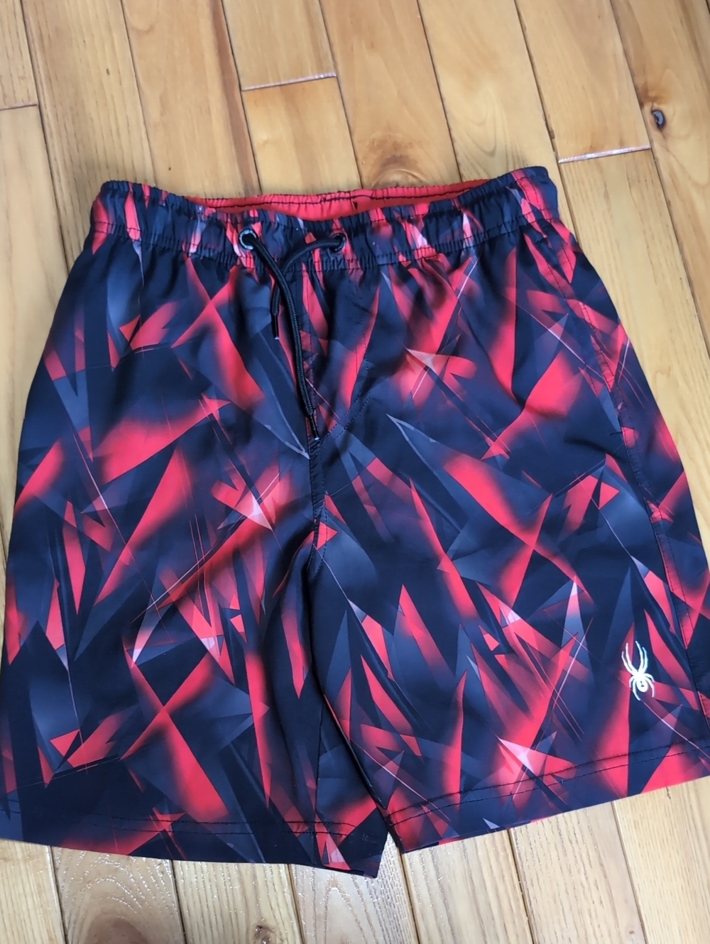 Spyder Boy Red & Black Geometric Swim Shorts